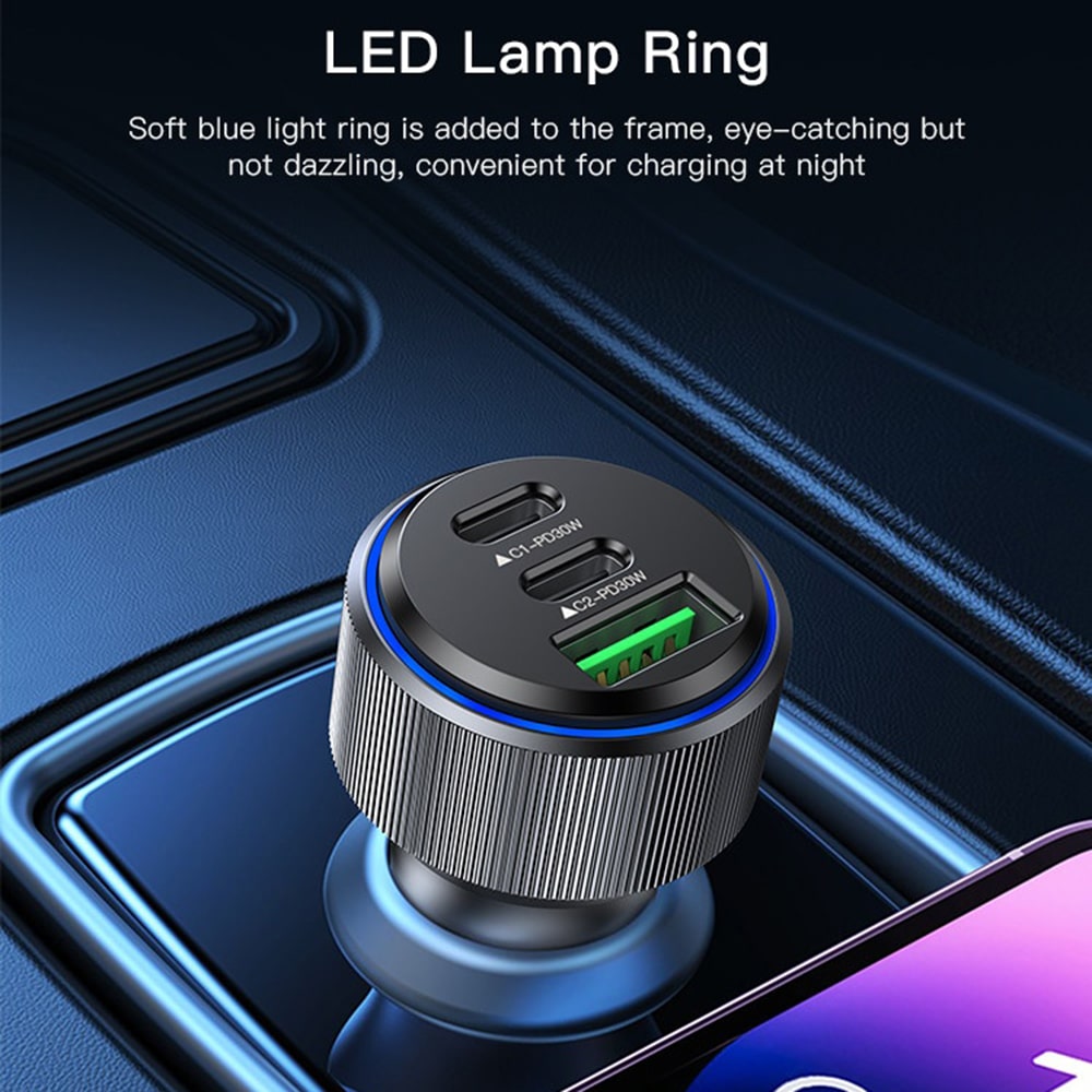 Yesido - Φορτιστής Αυτοκινήτου (Y50) - 2x Type-C, USB, Γρήγορη Φόρτιση, 60W, Δακτύλιος Λάμπας LED, Έξυπνο Τσιπ Ελέγχου Θερμοκρασίας - Μαύρο - Image 4