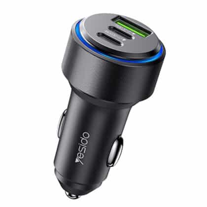 Yesido - Φορτιστής Αυτοκινήτου (Y50) - 2x Type-C, USB, Γρήγορη Φόρτιση, 60W, Δακτύλιος Λάμπας LED, Έξυπνο Τσιπ Ελέγχου Θερμοκρασίας - Μαύρο