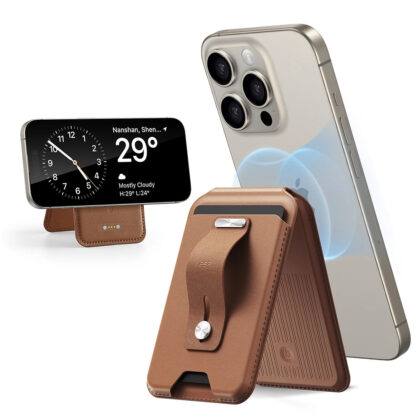 ESR - Βάση πορτοφολιού Geo Magnetic - MagSafe, Vegan Δέρμα, με 3 υποδοχές καρτών, τεχνολογία αποκλεισμού RFID - Καφέ