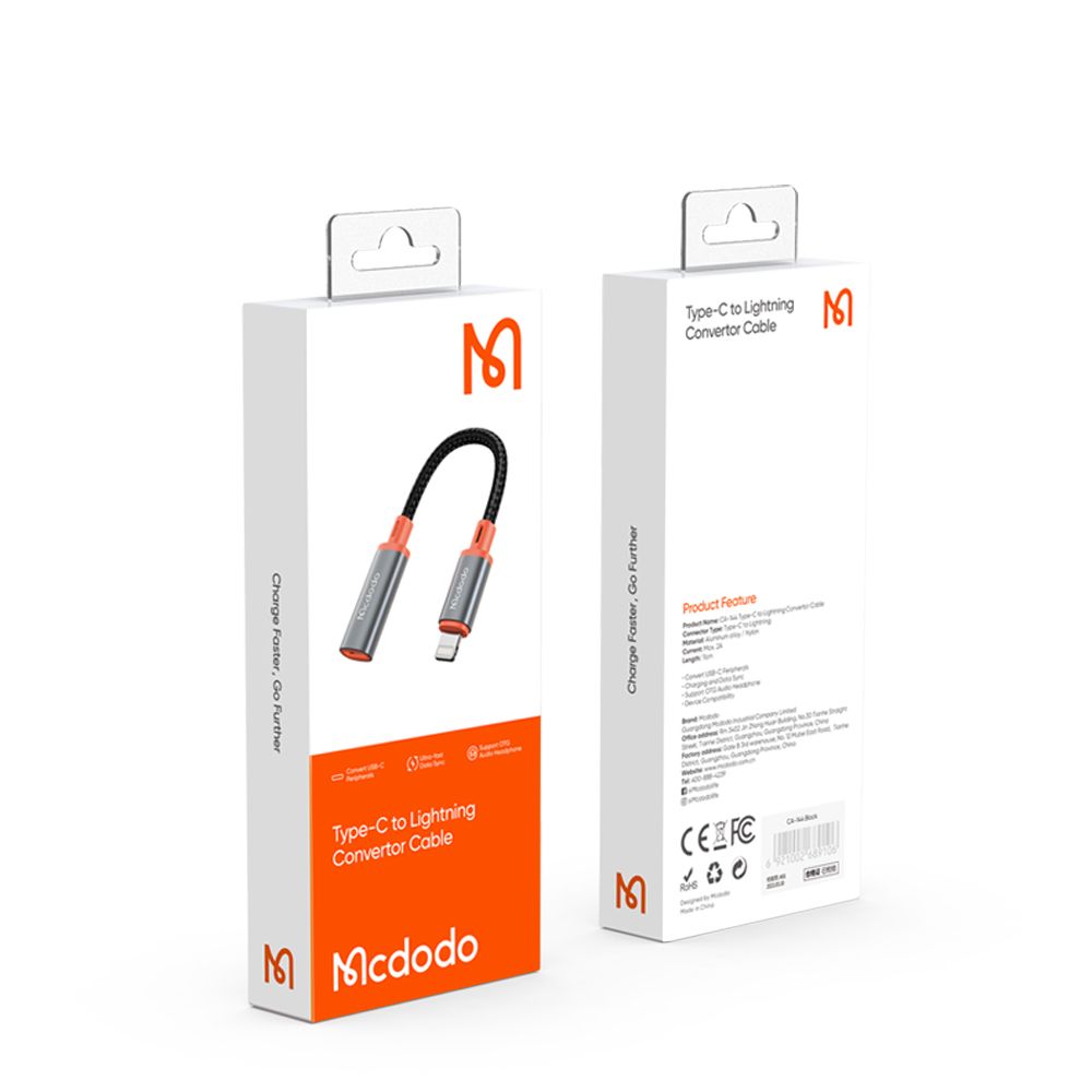 Mcdodo - Προσαρμογέας OTG (CA-1440) - Τύπου-C σε Lightning, 2A, 480Mbps, Ήχος, Κράμα αλουμινίου, Νάιλον - Μαύρο - Image 7