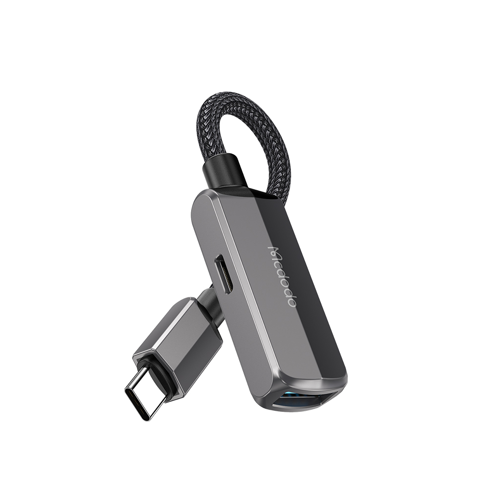 Mcdodo - Προσαρμογέας OTG (CA-2830) - Τύπου-C σε Τύπου-C, USB, Κράμα αλουμινίου, Νάιλον, 3A. 60W, 13cm - Σκούρο γκρι - Image 2