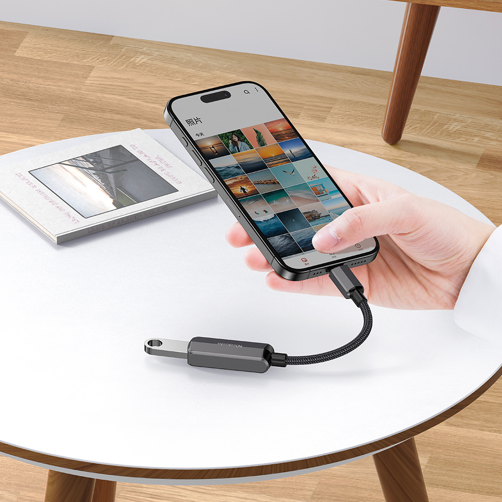 Mcdodo - Προσαρμογέας OTG (CA-2830) - Τύπου-C σε Τύπου-C, USB, Κράμα αλουμινίου, Νάιλον, 3A. 60W, 13cm - Σκούρο γκρι - Image 4