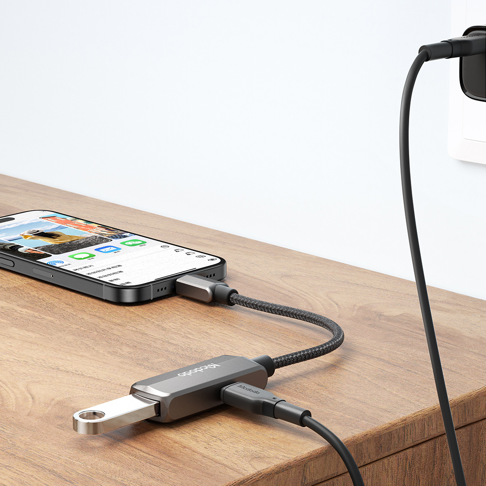 Mcdodo - Προσαρμογέας OTG (CA-2830) - Τύπου-C σε Τύπου-C, USB, Κράμα αλουμινίου, Νάιλον, 3A. 60W, 13cm - Σκούρο γκρι - Image 5