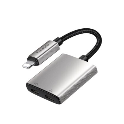 Mcdodo - Προσαρμογέας ήχου Wales Series (CA-5560) - Lightning σε 2x Lightning, κράμα αλουμινίου, νάιλον, 5V/2A, 12,5cm - Γκρι