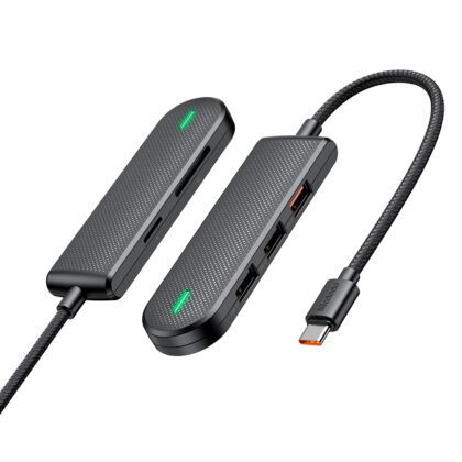 Mcdodo - Hub Star Series (HU-1430) - 5 σε 1, 2x USB2.0, USB3.0, Υποδοχή κάρτας SD/TF, 5Gbps, ABS+Νάιλον, Καλώδιο Type-C, 15cm - Μαύρο