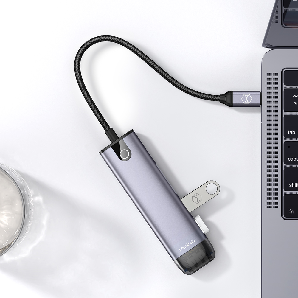 Mcdodo - Hub (HU-7740) - 6 σε 1, 2x USB3.0, Type-C PD100W, HDMI 4K, Υποδοχή κάρτας SD/TF, 5Gbps, 2TB, Καλώδιο Type-C - Γκρι - Image 3