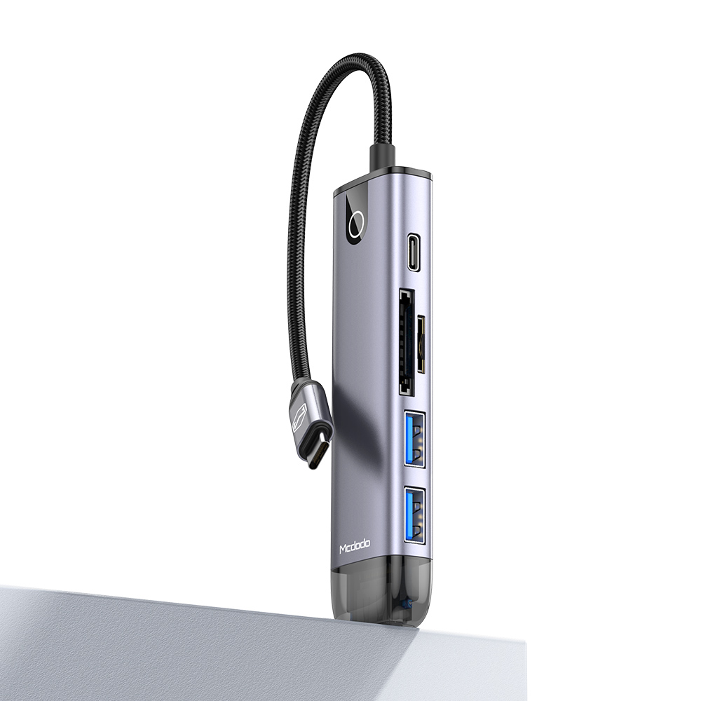 Mcdodo - Hub (HU-7740) - 6 σε 1, 2x USB3.0, Type-C PD100W, HDMI 4K, Υποδοχή κάρτας SD/TF, 5Gbps, 2TB, Καλώδιο Type-C - Γκρι - Image 5