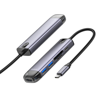 Mcdodo - Hub (HU-7740) - 6 σε 1, 2x USB3.0, Type-C PD100W, HDMI 4K, Υποδοχή κάρτας SD/TF, 5Gbps, 2TB, Καλώδιο Type-C - Γκρι