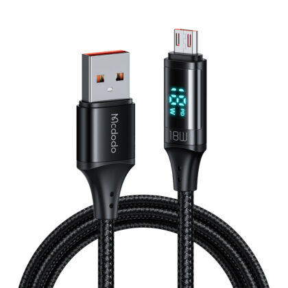 Mcdodo - Καλώδιο δεδομένων (CA-1070) - USB 2.0 σε Micro-USB, με ψηφιακή οθόνη, πλεγμένο από νάιλον, κράμα αλουμινίου, 3A, 1.2m - Μαύρο