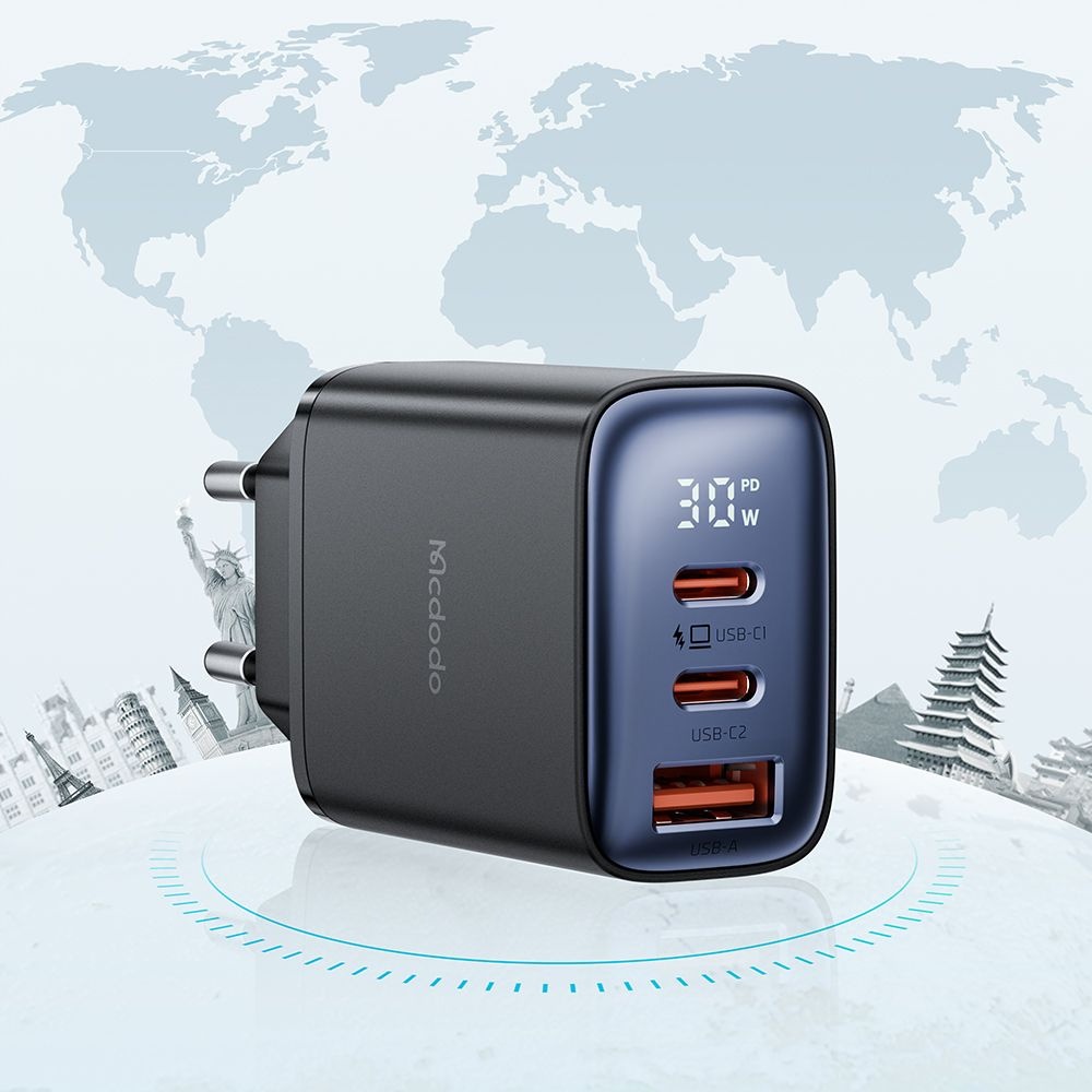 Mcdodo - Φορτιστής τοίχου (CH-2180) - 2x USB-C, 1x USB-A, 30W, Γρήγορος φορτιστής, Ψηφιακή οθόνη - Μαύρο - Image 5