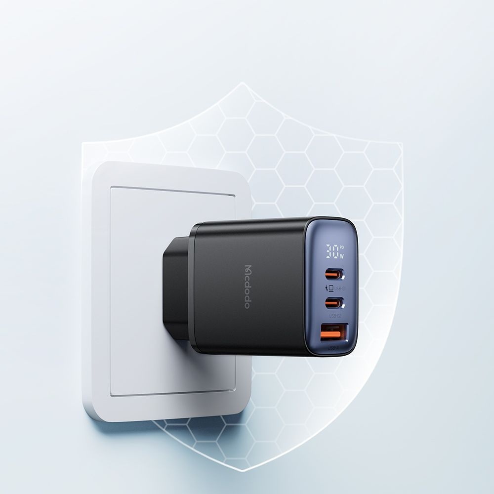 Mcdodo - Φορτιστής τοίχου (CH-2180) - 2x USB-C, 1x USB-A, 30W, Γρήγορος φορτιστής, Ψηφιακή οθόνη - Μαύρο - Image 3