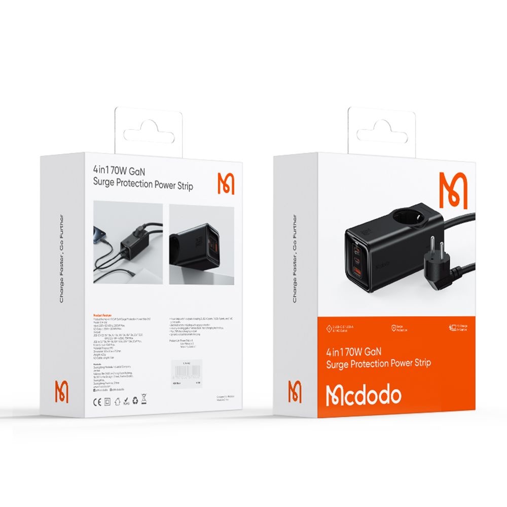 Mcdodo - Φορτιστής 4 σε 1 Super Cube Series (CH-4620) - Schuko, 2x Type-C, USB-A, 70W, Τεχνολογία GaN, 1,5m - Μαύρο - Image 7