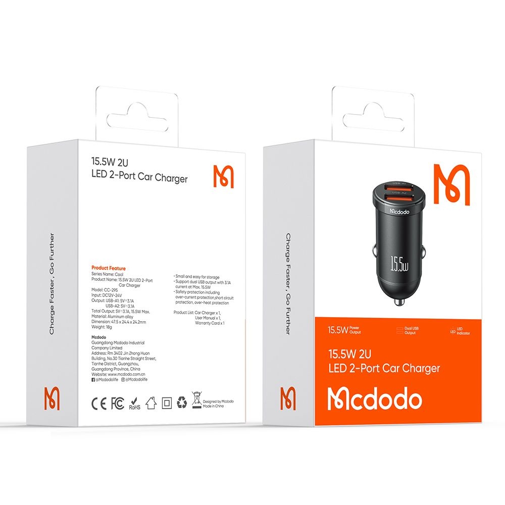 Mcdodo - Φορτιστής Αυτοκινήτου Cool Series (CC-2950) - Διπλή Θύρα, 15,5W, Μίνι Μέγεθος, 12-24V - Μαύρο - Image 7
