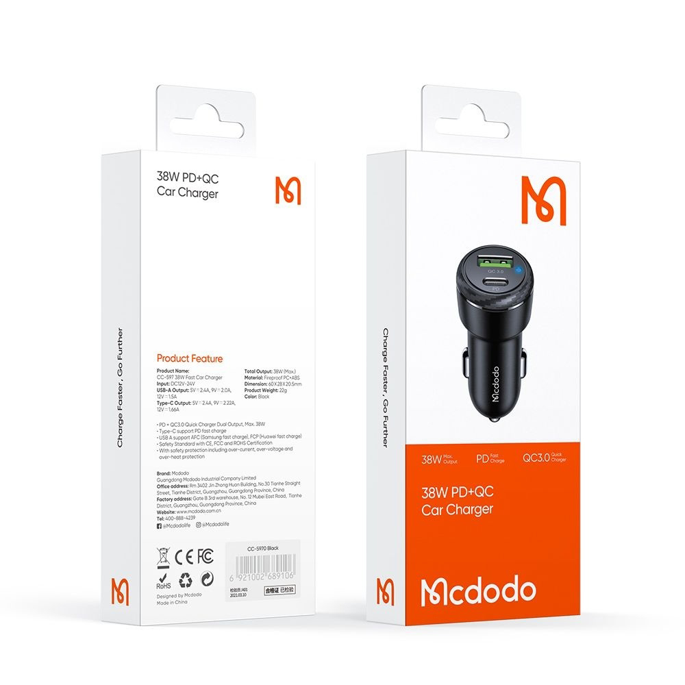 Mcdodo - Φορτιστής Αυτοκινήτου (CC-5970) - Διπλή Θύρα, Γρήγορη Φόρτιση, 38W, Έξυπνο Ολοκληρωμένο κύκλωμα, Υλικό Επιβράδυνσης Πυρκαγιάς - Μαύρο - Image 7