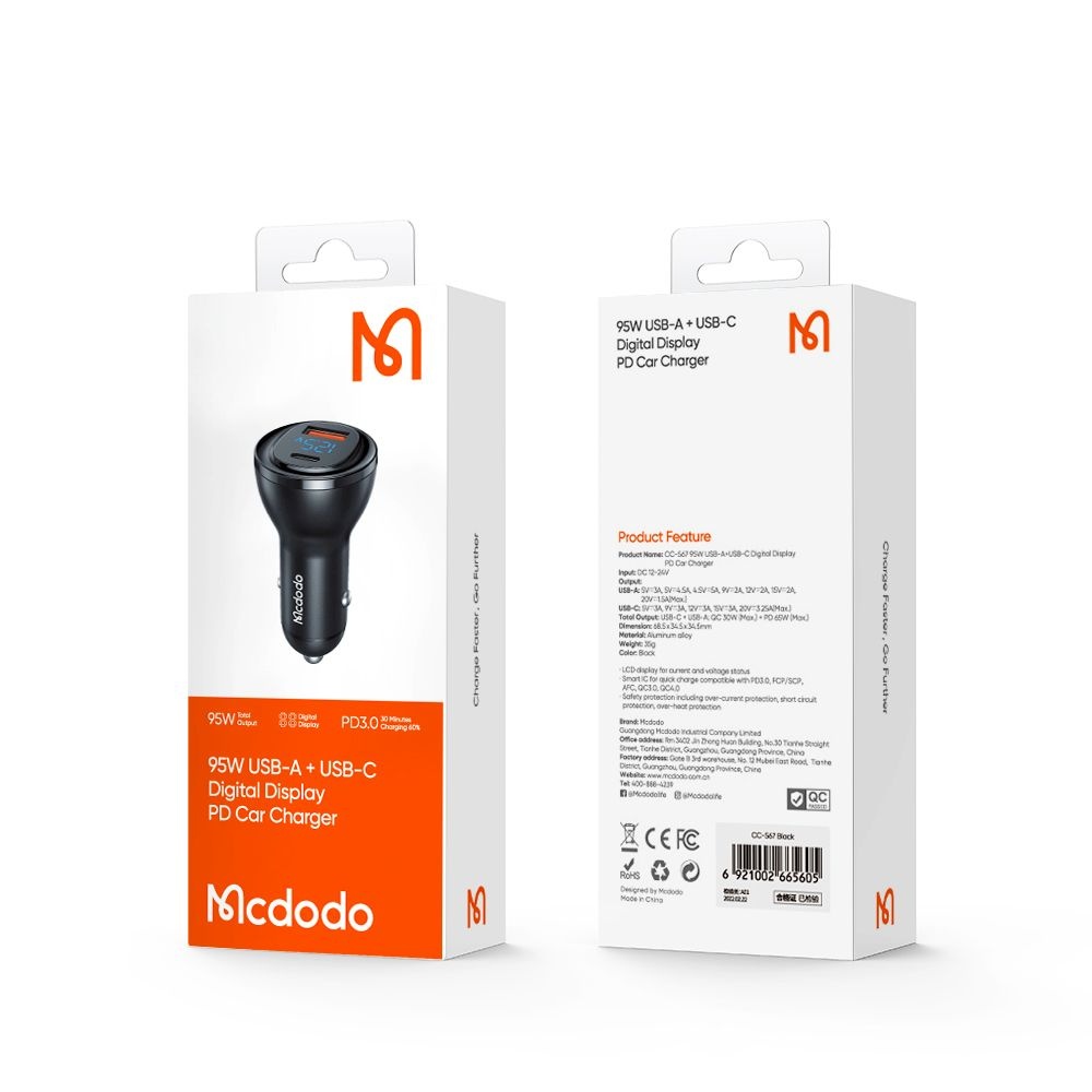 Mcdodo - Φορτιστής Αυτοκινήτου (CC-5670) - Διπλή Θύρα, 95W, Γρήγορη Φόρτιση, Έξυπνη Ψηφιακή Οθόνη LED - Μαύρο - Image 7