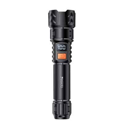 Yesido - Φακός (TC10) - Τηλεσκοπικό ζουμ, λευκό λέιζερ LED, 5 λειτουργίες, επαναφορτιζόμενος, ψηφιακή οθόνη, 4W, 800mAh - μαύρος