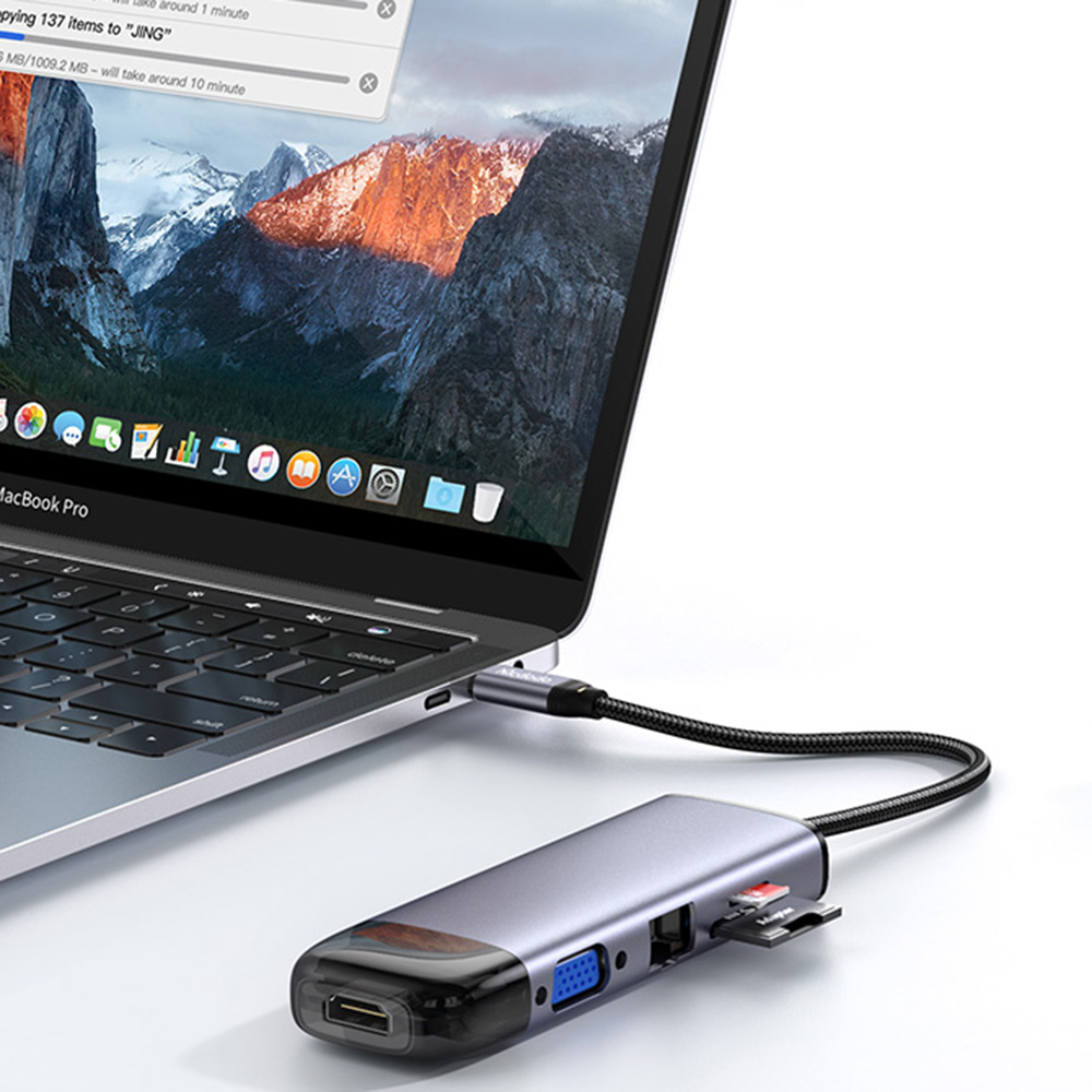 Mcdodo - Hub (HU-7420) - 10 σε 1, 2x USB2.0, 2x USB3.0, USB-C PD100W, VGA, HDMI 4K, LAN, Υποδοχή SD/TF, 5Gbps, Καλώδιο Type-C - Γκρι - Image 6