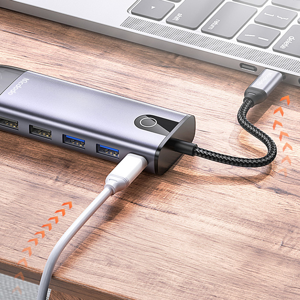 Mcdodo - Hub (HU-7420) - 10 σε 1, 2x USB2.0, 2x USB3.0, USB-C PD100W, VGA, HDMI 4K, LAN, Υποδοχή SD/TF, 5Gbps, Καλώδιο Type-C - Γκρι - Image 5