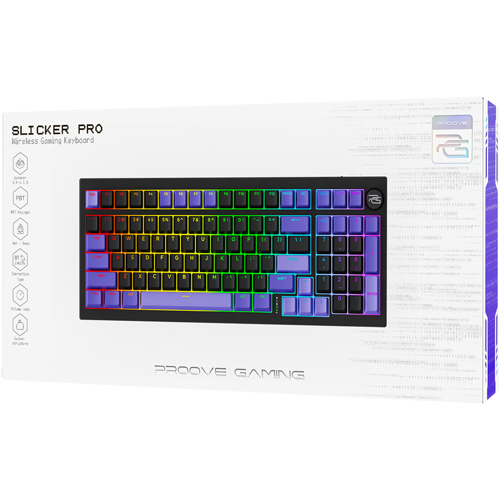 Proove - Ασύρματο πληκτρολόγιο παιχνιδιών Slicker Pro (WKSLPEN22416) - Μηχανικό, BT5.3, Type-C, RGB, 98 πλήκτρα, 6000mAh, 1.8m - Μαύρο - Image 6