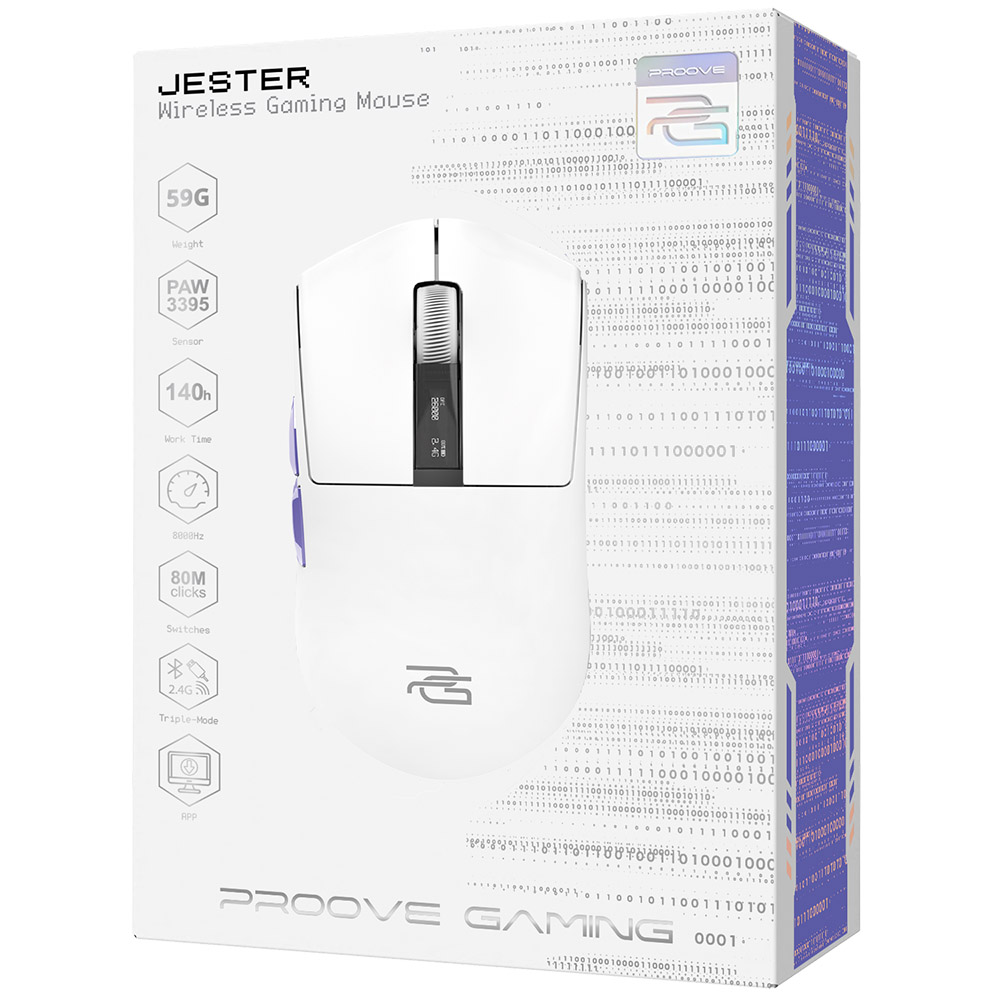 Proove - Ασύρματο Ποντίκι Jester 8K (WMJS00022002) - για Gaming, Οθόνη OLED, 7 Κουμπιά, 800-26000DPI, 500mAh, 1.5m - Λευκό - Image 7