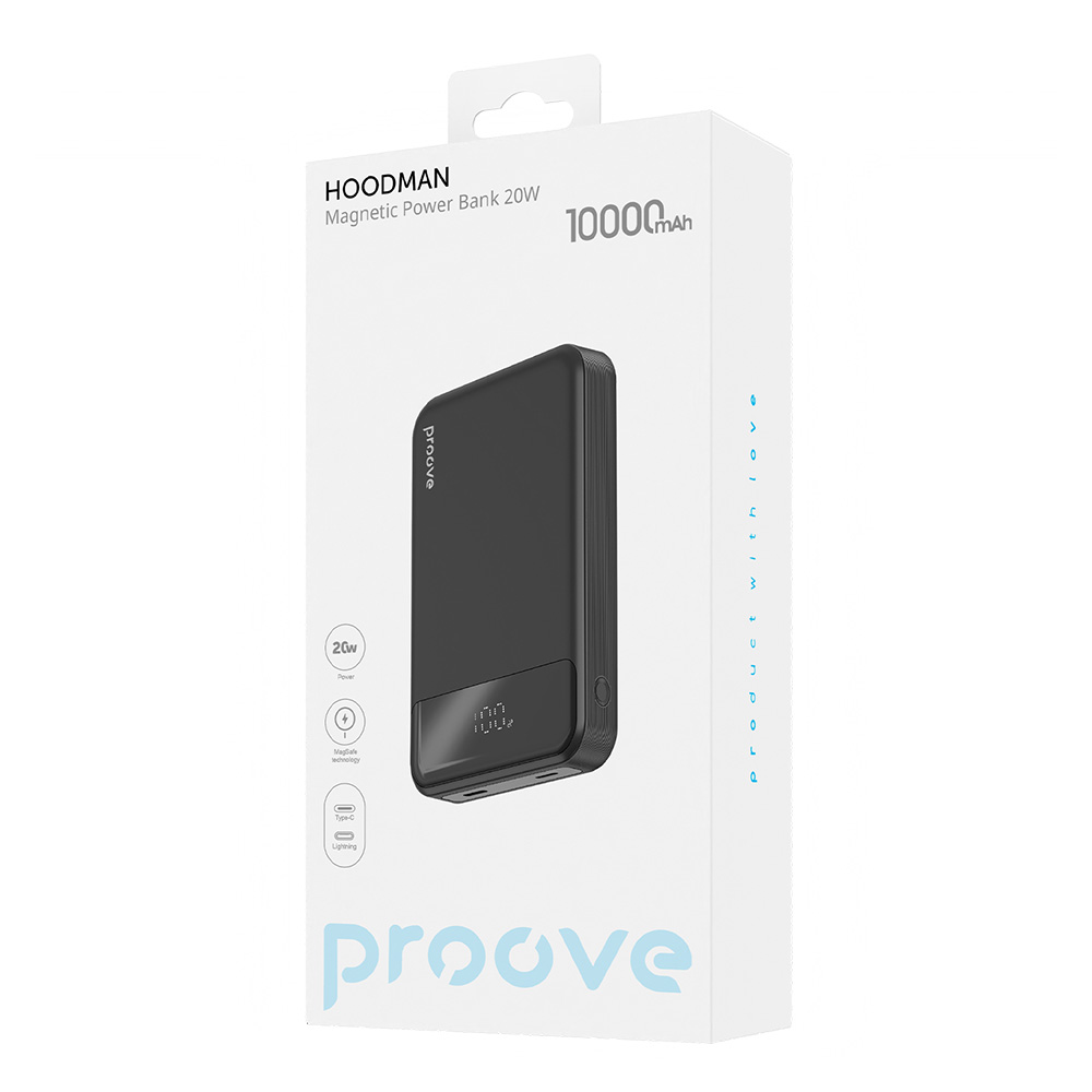 Proove - Power Bank Hoodman (PBH120010001) - Τύπου-C, Lightning, Μαγνητικό, με Οθόνη LED, Qi, 20W, 10000mAh - Μαύρο - Image 7