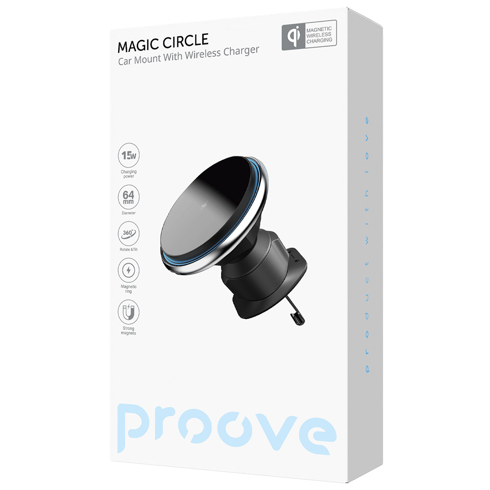 Proove - Βάση Αυτοκινήτου με Ασύρματη Φόρτιση Magic Circle (WHMC15020006) - για Αεραγωγό, Μαγνητική, Κράμα Ψευδαργύρου, 15W - Ασημί - Image 8