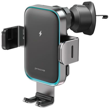 Proove - Βάση Αυτοκινήτου με Ασύρματη Φόρτιση Triple Clamp Pro (WHTP15010004) - Βάση 2 σε 1, Αυτόματη, LED, Qi2 15W - Μεταλλικό Γκρι
