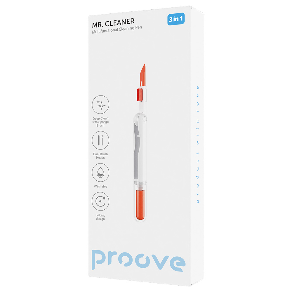 Proove - Πολυλειτουργικό Σετ Καθαρισμού Mr. Cleaner (MCP00000302) - 3 σε 1 για Laptop, Τηλέφωνο, Πληκτρολόγιο, Ακουστικά, Πτυσσόμενο - Λευκό - Image 6