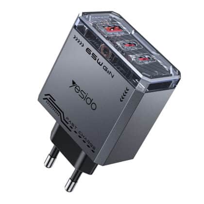 Yesido - Φορτιστής τοίχου (YC101) - USB, 2x Type-C, GaN, Γρήγορη φόρτιση, 65W, 5V/3A, CE, FCC, ROHS, VO - Μαύρο
