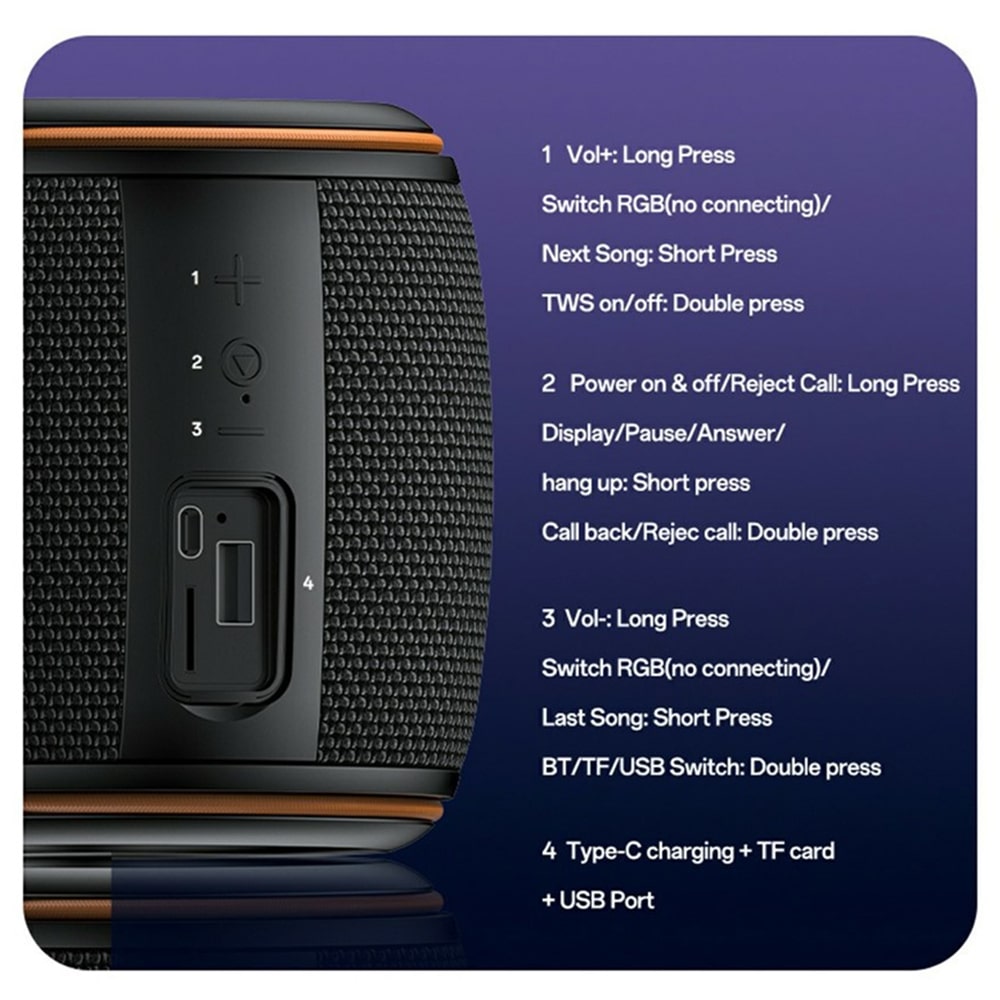 Yesido - Ασύρματο ηχείο (YSW40) - Bluetooth 5.3, Type-C, Κάρτα TF, USB, 1200mAh, 8W - Μαύρο - Image 2