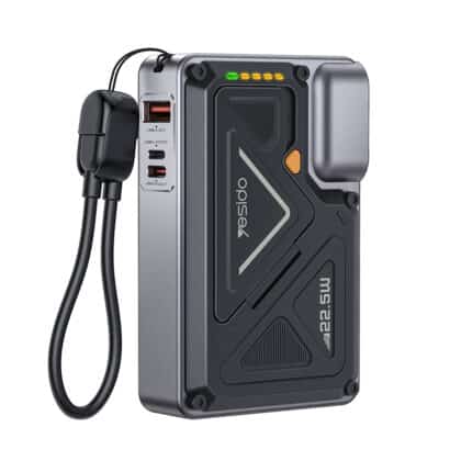 Yesido - Power Bank (YP89) - Μαγνητικό, Γρήγορη Φόρτιση, USB, Lightning, Type-C, Ενσωματωμένη Βάση, Φωτάκια LED, 10000mAh, 22.5W - Γκρι