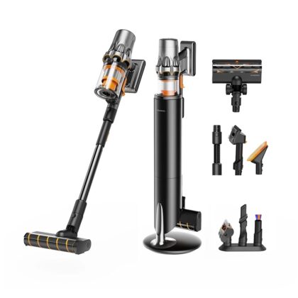 Deerma - Ασύρματη ηλεκτρική σκούπα (Σταθμός T50W XT) - 27000Pa, 600W, 2500mAh, HEPA, Τεχνολογία κυκλώνα, Οθόνη LED - Μαύρο