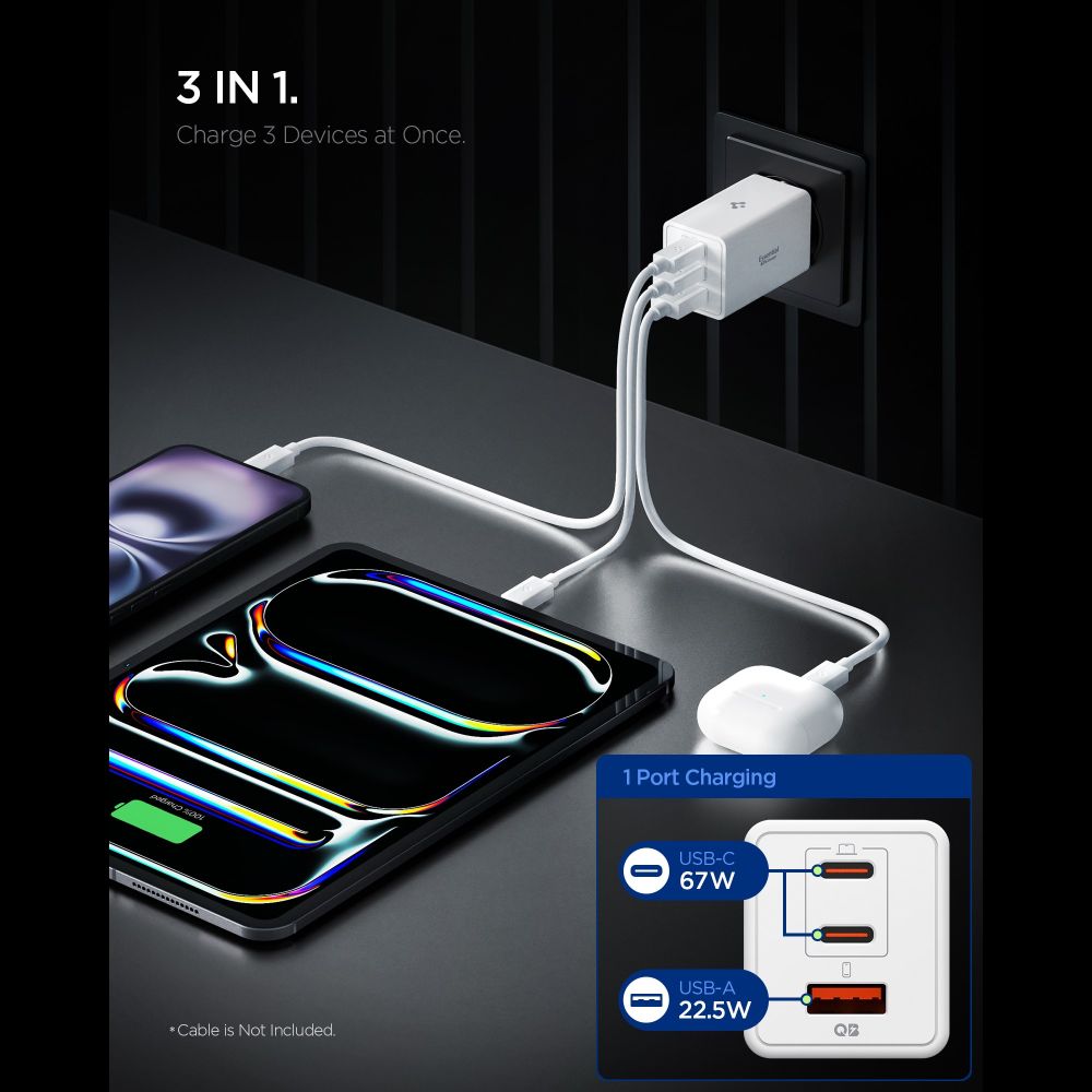 SPIGEN ESSENTIAL EE673EU ΦΟΡΤΙΣΤΗΣ ΔΙΚΤΥΟΥ 3 ΘΥΡΩΝ 67W ΛΕΥΚΟΣ - Image 3