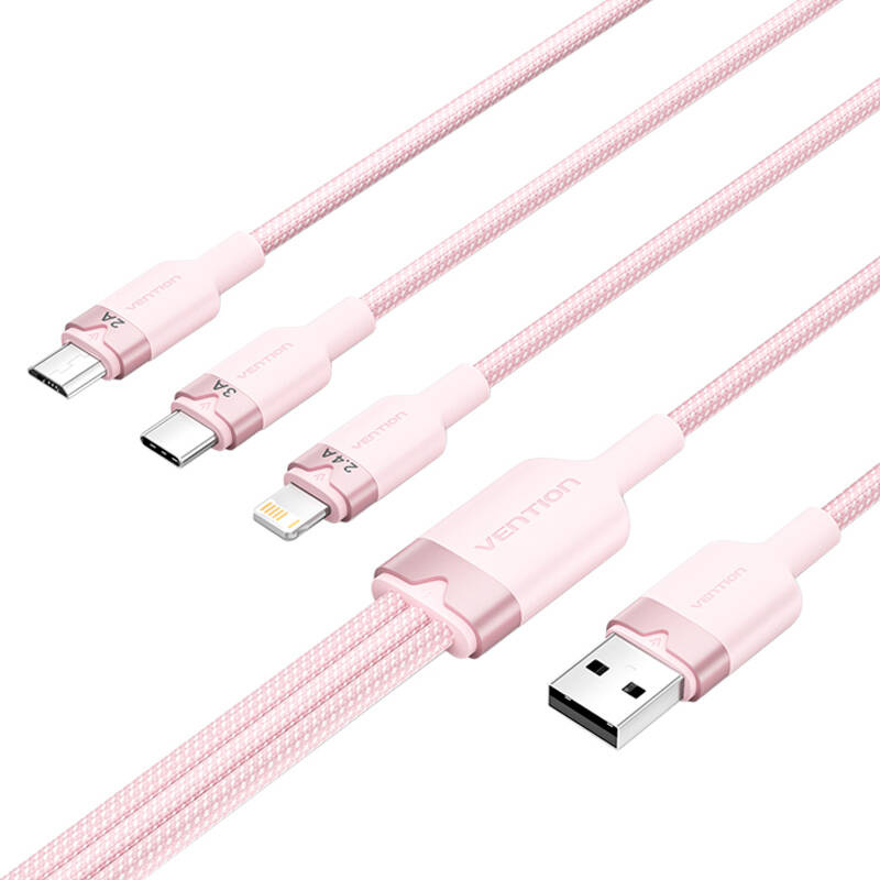 Καλώδιο USB 2.0 A σε 3in1 3A Vention CTPPG 1.5M (ροζ) - Image 2