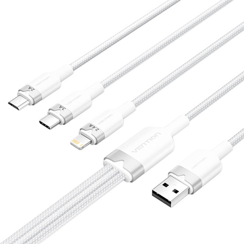Καλώδιο USB 2.0 A σε 3in1 3A Vention CTPWG 1.5M (λευκό) - Image 2