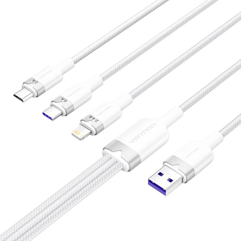 Καλώδιο USB 2.0 A σε 3 σε 1 6A Vention CTRWG 1.5M (λευκό) - Image 2