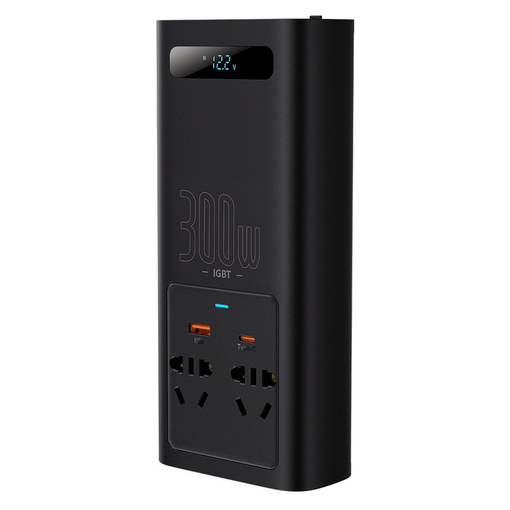 Baseus - Μετατροπέας Αυτοκινήτου IGBT (CGNB010101) - USB, Type-C, Πρίζα CN/EU, 220V, 300W, με Σφιγκτήρες Αυτοκινήτου και Καλώδιο 12V - Μαύρο - Image 5