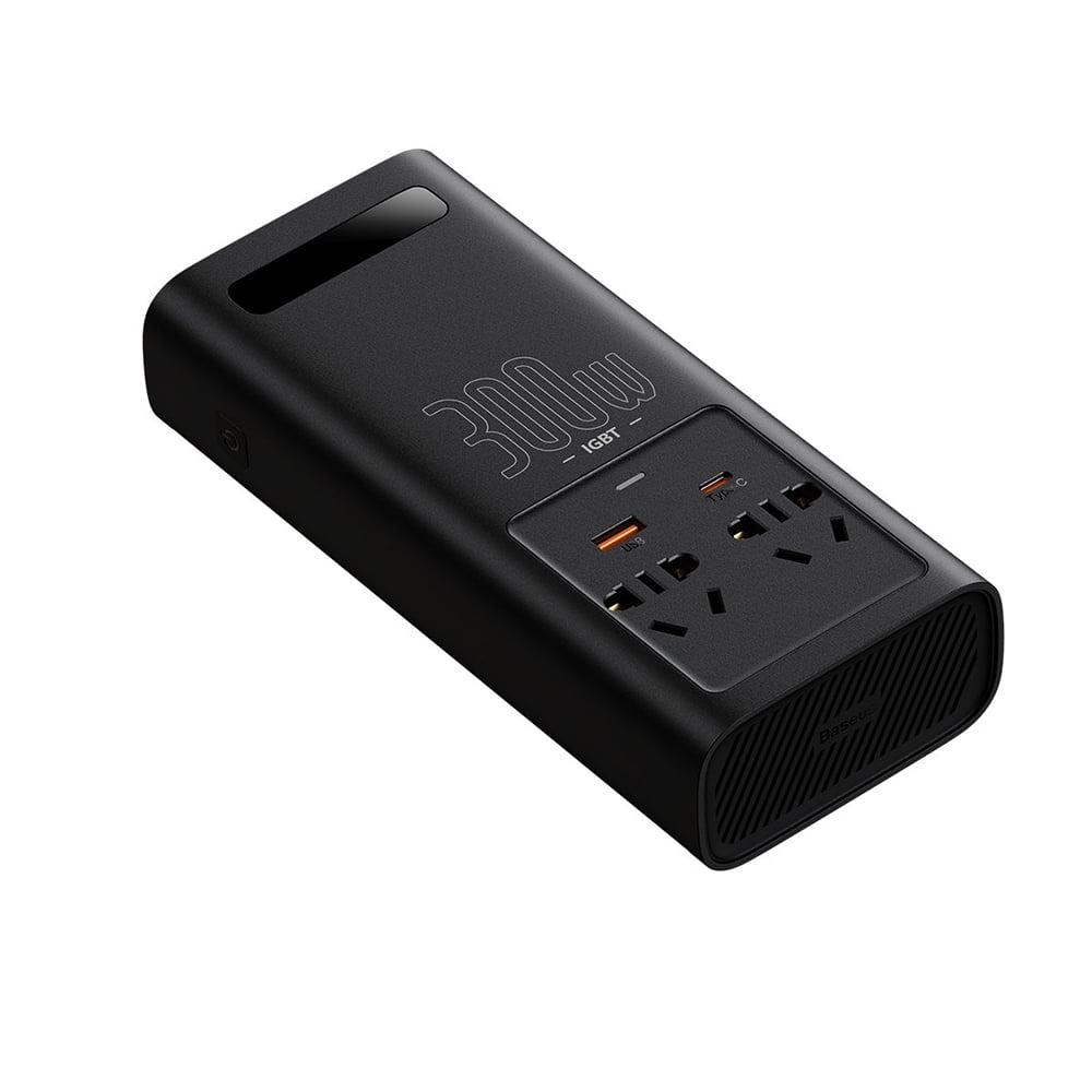 Baseus - Μετατροπέας Αυτοκινήτου IGBT (CGNB010101) - USB, Type-C, Πρίζα CN/EU, 220V, 300W, με Σφιγκτήρες Αυτοκινήτου και Καλώδιο 12V - Μαύρο - Image 3