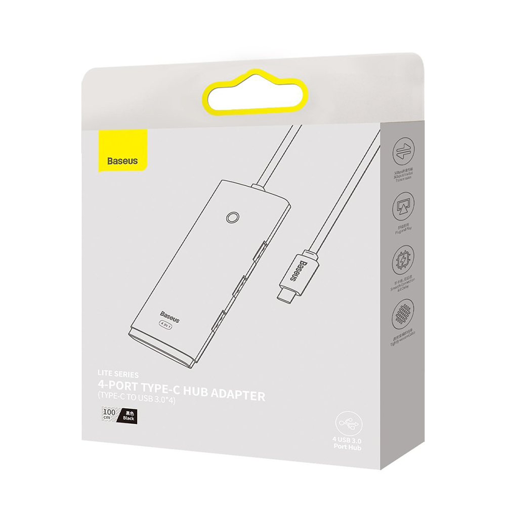 Baseus - Προσαρμογέας Hub Lite Series (WKQX030401) - USB-C σε 4x USB 3.0, Type-C, 1m - Μαύρο - Image 7
