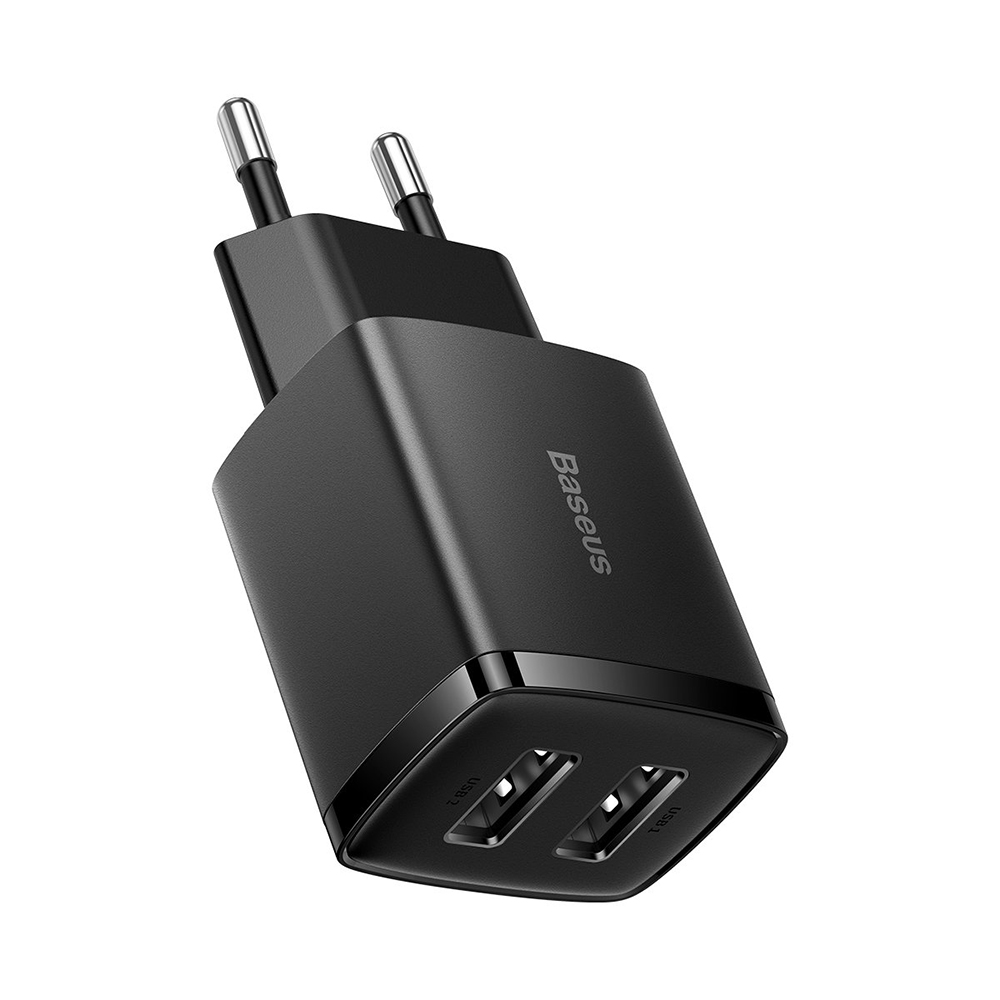 Baseus - Φορτιστής τοίχου (CCXJ010201) - 2 x USB, 10.5W, 5V/ 2A, Πολυανθρακικό - Μαύρο - Image 2