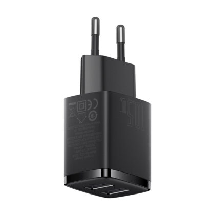 Baseus - Φορτιστής τοίχου (CCXJ010201) - 2 x USB, 10.5W, 5V/ 2A, Πολυανθρακικό - Μαύρο