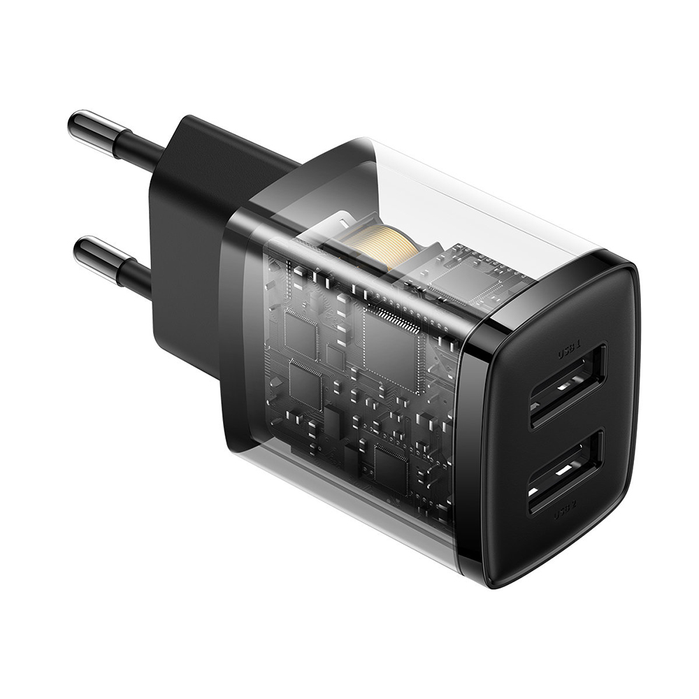 Baseus - Φορτιστής τοίχου (CCXJ010201) - 2 x USB, 10.5W, 5V/ 2A, Πολυανθρακικό - Μαύρο - Image 4