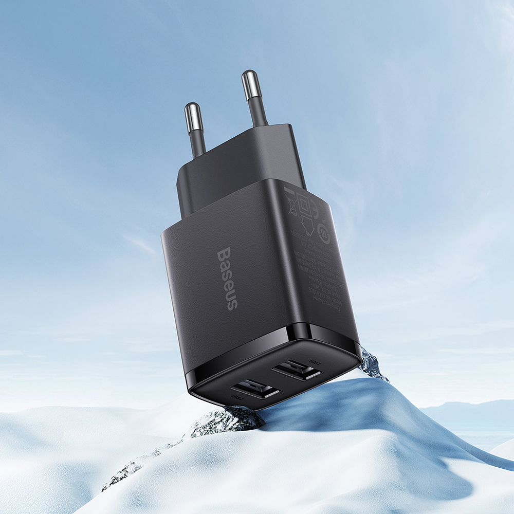 Baseus - Φορτιστής τοίχου (CCXJ010201) - 2 x USB, 10.5W, 5V/ 2A, Πολυανθρακικό - Μαύρο - Image 5