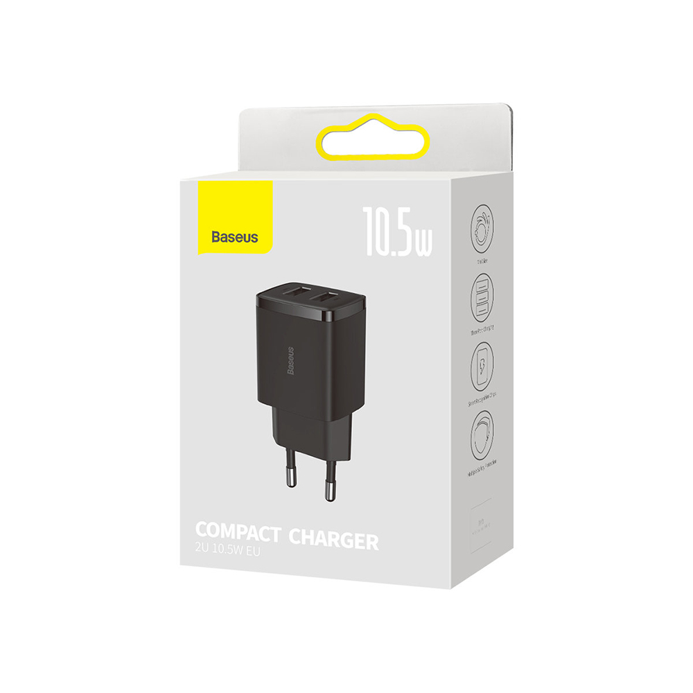 Baseus - Φορτιστής τοίχου (CCXJ010201) - 2 x USB, 10.5W, 5V/ 2A, Πολυανθρακικό - Μαύρο - Image 7