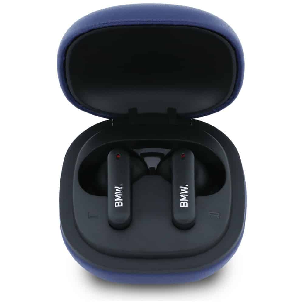 Ακουστικά Bluetooth TWS BMW Δερμάτινα Μεταλλικά Λογότυπα ENC μπλε - Image 3