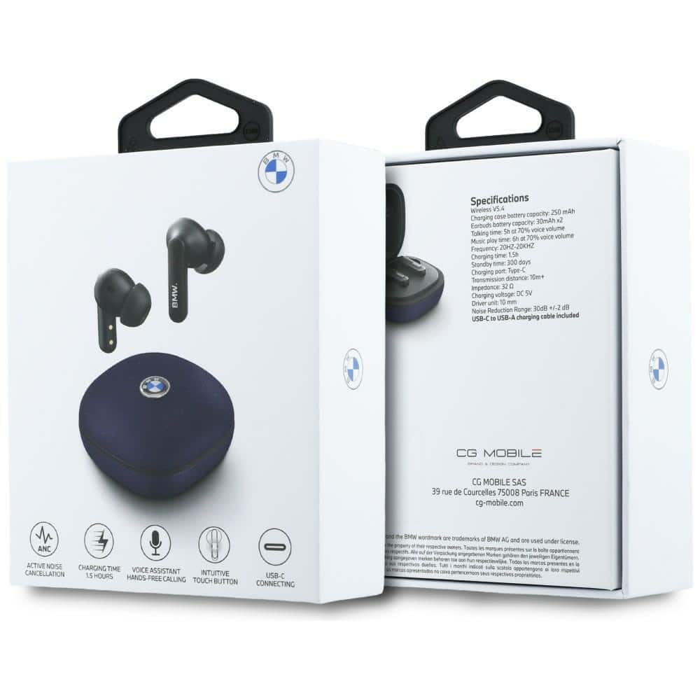 Ακουστικά Bluetooth TWS BMW Δερμάτινα Μεταλλικά Λογότυπα ENC μπλε - Image 6