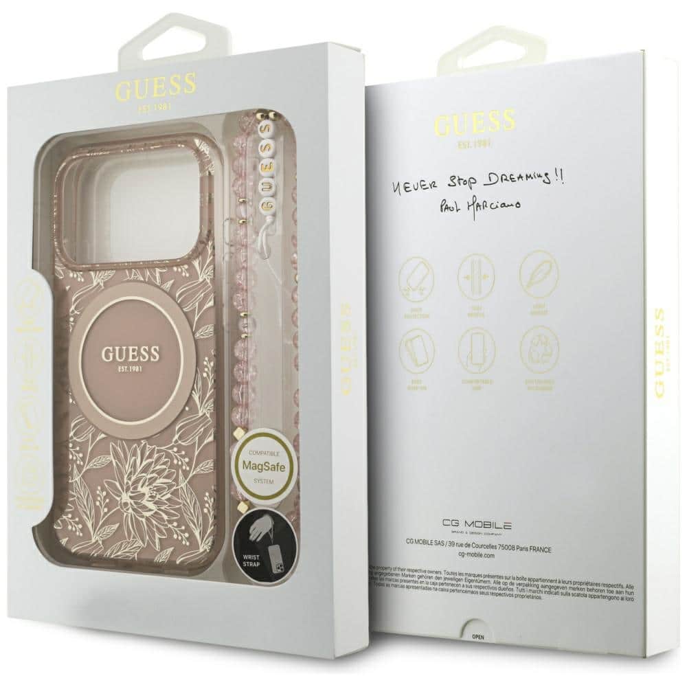 Θήκη Guess IML Flowers Electro Pearl Strap MagSafe για iPhone 17 Pro ροζ - Image 8