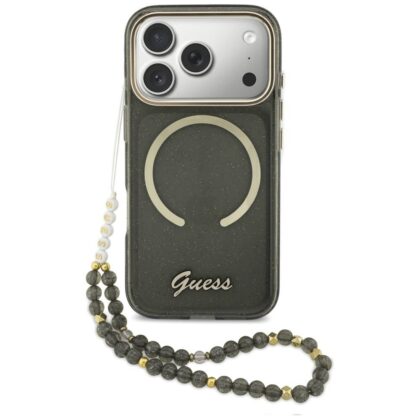 Θήκη Guess IML Glitters Script Strap MagSafe για iPhone 17 Pro μαύρη