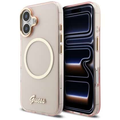 Θήκη Guess IML Script Metal MagSafe για iPhone 17 ροζ