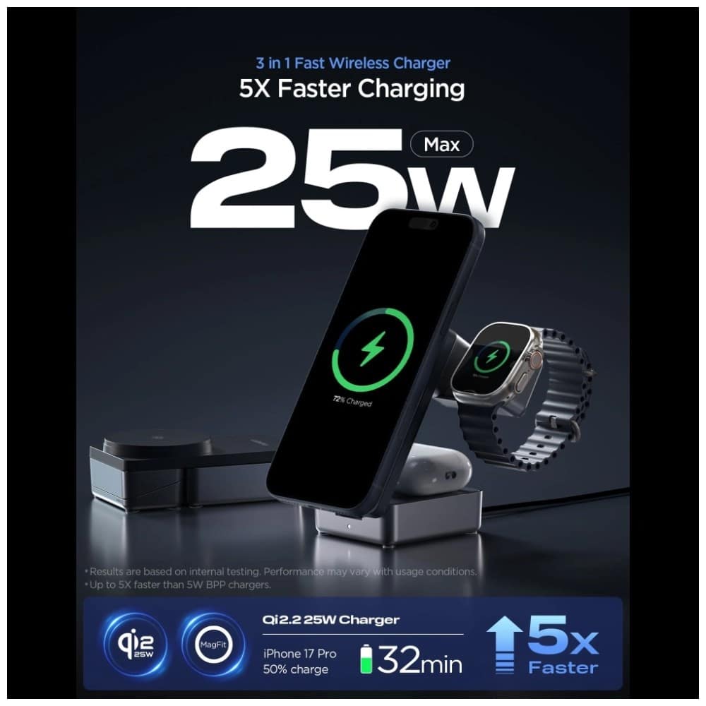 Ασύρματος φορτιστής Spigen Essential EF323MQ 3 σε 1 25W Qi2.2 MagSafe, μαύρος - Image 7